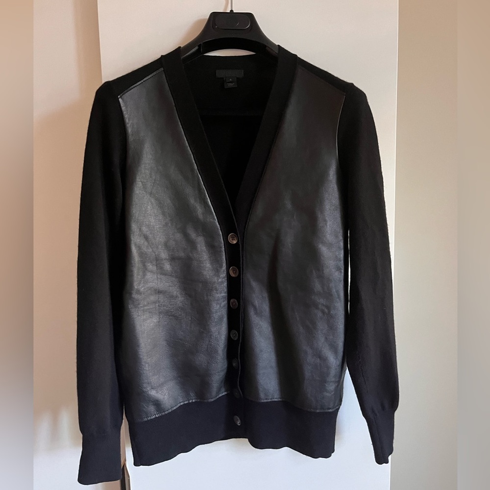 J Crew Collection Merino Cardigan with Leather Panels